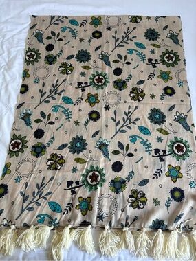 Altea Floral Scarf in Cream, Teal, Navy, Olive %100 Wool